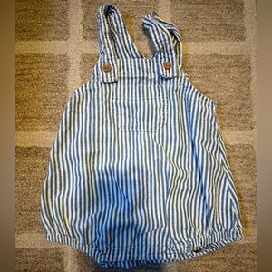 GAP Baby Blue and White Striped Denim Romper